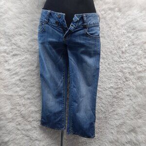 Guess Woman's Blue Flap Pockets Cropped Denim Jeans Size 26